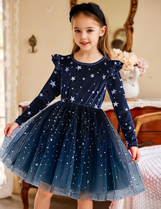 Vari Stili di Abiti Tutu per Bambine, Vestiti in Velluto e Tulle per Autunno e Inverno, Maniche Lunghe con Volant per Feste, 2-6 Anni - Product Image 1