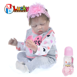 55cm 아기 인형 어린이 장난감 시뮬레이션 머리카락 잠자는 비닐 소녀 리얼리스틱 베베 인형 리본 - Product Image 3