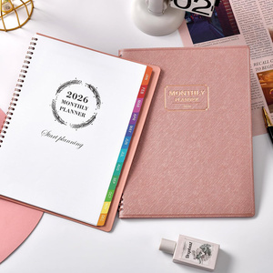 Plan de la semaine anglaise 2026 : Carnet minimaliste en cuir à spirale transfrontalier, plan mensuel A5, carnet de notes, logo personnalisé - Product Image 5