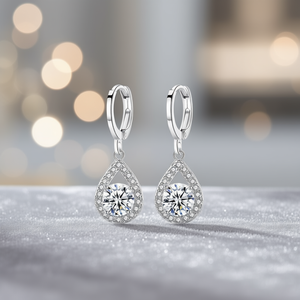 Pendientes elegantes de cristal con forma de gota de agua, joyería de boda chapada en rodio y plata 925 para mujer, pendientes clásicos - Product Image 2