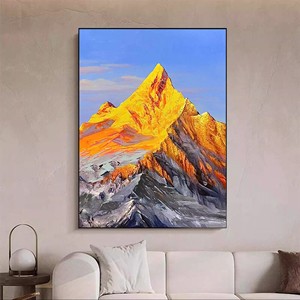 Peinture à l'huile peinte à la main, montagne dorée au lever du soleil, texture abstraite, cadre en métal, effet 3D, décoration murale pour entrée, salon - Product Image 4