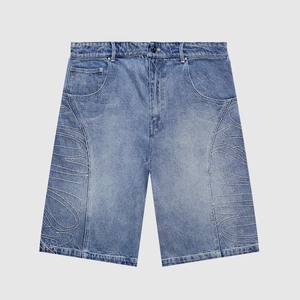 Shorts <span class=keywords><strong>en</strong></span> <span class=keywords><strong>jean</strong></span> à jambe large et ample, effet délavé, personnalisés avec broderie, denim délavé au soleil, jorts pour hommes - Product Image 4