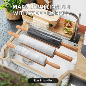 Marble <b>Rolling</b> <b>Pin</b> Wooden Handle Striped Eco-Friendly Non-Stick Surface Easy Clean Polished for Baking Pizza Dough Pie Crust - Product Image 2