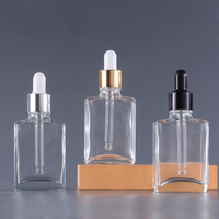 En stock, flacon compte-gouttes carré en verre transparent de 1 oz (30 ml) avec compte-gouttes, flacon compte-gouttes carré de 1 oz pour huiles essentielles, pour parfums