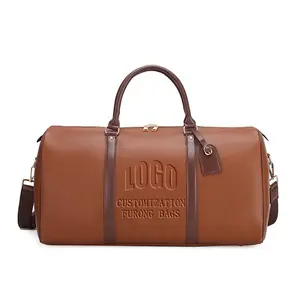 Customized men's mature portable sports fitness duffel bag PU leather luxury bucket outdoor waterproof travel bag with zipper