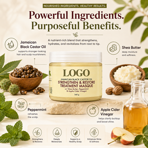 Masque capillaire traitant fortifiant et réparateur au beurre de karité et à la menthe poivrée, avec logo personnalisé, 12 oz - Product Image 4