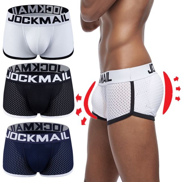 Enhanced Pad Breathable Knitted Low-Rise Men's Underwear False Butt Padding Boxer Briefs Eco-Friendly Anti-Bacterial Quick Dry