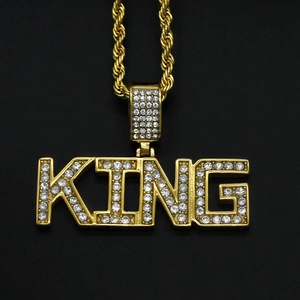 Collier Pendentif Personnalisé en Acier Inoxydable Plaqué Or Anti-ternissement, Lettre Initiale Diamantée, Style Hip-hop, Modèle Roi - Product Image 6