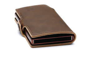 Porte-cartes de crédit vintage rétractable en cuir PU avec acier pour cartes d'identité - Product Image 4