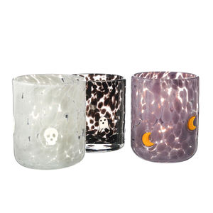 白いフレックス印刷大きなジュース水アイコンを飲むメガネカップ空のガラスキャンドルジャーパンプキンバット付きハロウィーンデコレーション - Product Image 2