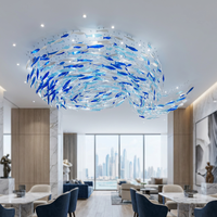 Lámpara Colgante LED de Cristal Soplado a Mano con Forma de Pez, Altura Ajustable, E14, para Vestíbulo de Hotel, Acuario, Temática Oceánica
