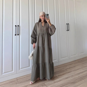 Nouvelle Robe Longue Décontractée à Manches Longues pour Femme, Style Artistique Boutonné, Couleur Unie, Coupe Ample, Tendance Européenne et Américaine, Collection 2026 - Product Image 3