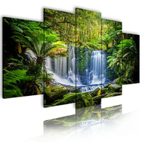 Peintures murales modernes personnalisées en gros pour la décoration intérieure, ensemble de 5 tableaux décoratifs en toile, impression de paysage abstrait avec cascade