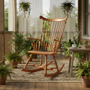 <span class=keywords><strong>Fauteuil</strong></span> à bascule Windsor en bois massif noyer, style scandinave, avec dossier à lattes et dossier enveloppant, design rétro du milieu du siècle, pour salon et salle à manger - Product Image 1