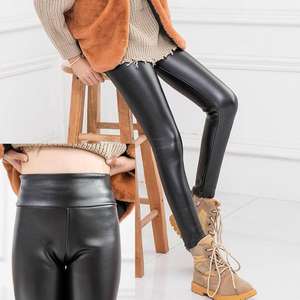 KS3543 2021 Nouveaux pantalons en PU pour enfants automne et hiver, pantalons en similicuir uni tendance pour filles - Product Image 1