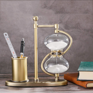 Horloge de sable rotative noire Vintage, 1 pièce, minuterie de sable avec porte-stylo en laiton - Product Image 6