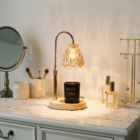 Lampe chauffe-cire en verre en forme de larme avec bras métallique incurvé réglable en hauteur et base ronde en bois massif, pour crème française, décoration intérieure et cadeau
