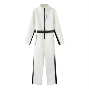 <strong>Womens</strong> <strong>One</strong> <strong>Piece</strong> <strong>Ski</strong> <strong>Suit</strong> Belted Snowboard Jumpsuit Color Block Slim Fit Winter Outdoor Snow Sports Playsuit White Black - Product Image 1