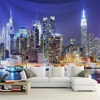 Tapisserie murale en polyester avec motif de lumières de ville bleu profond, décoration murale, impression HD, résistante à la décoloration, vente en gros