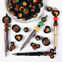 Perles en silicone 3D noires à motif de dessin animé, à trou droit, sur le thème du Juneteenth, pour la création de bijoux, modèle en vrac, lot en gros