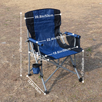 Chaise de camping et de jardin à dossier haut avec accoudoirs rembourrés, porte-gobelet, pliable, robuste, en fer et tissu Oxford, design moderne, légère, pour pique-nique en extérieur