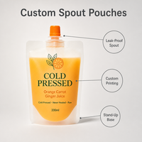 Pochette à bec verseur imprimée sur mesure pour jus pressé à froid, emballage de boissons aux fruits et légumes avec fond à soufflet