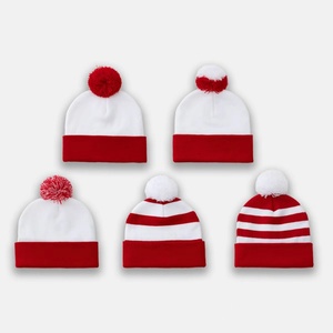 Gorro de Punto de Felpa a Rayas Rojas y Blancas de Viaje Común Personalizado HKZB, Gorro Cálido a Prueba de Frío - Product Image 1