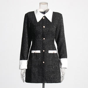 2024 nouvelle conception de niche blanc revers métal bouton Sequin <span class=keywords><strong>robe</strong></span> <span class=keywords><strong>noire</strong></span> vêtements pour femmes serré rétro Sexy élégant robes pour femmes - Product Image 6