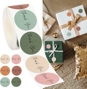 สติกเกอร์ขอบคุณแบบกันน้ำ 3 มิติ พิมพ์ลายคริสตัล UV ขนาด 1 นิ้ว ม้วนละ 1000 ชิ้น 6 สี สำหรับธุรกิจขนาดเล็ก บรรจุภัณฑ์กระดาษ - Product Image 1