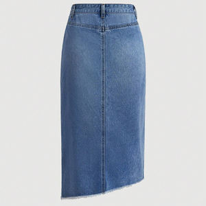 Femmes élégant asymétrique longue <span class=keywords><strong>Jean</strong></span> <span class=keywords><strong>jupe</strong></span> bleu Denim poches bouton décorations Style décontracté lavé Technique automne printemps - Product Image 2