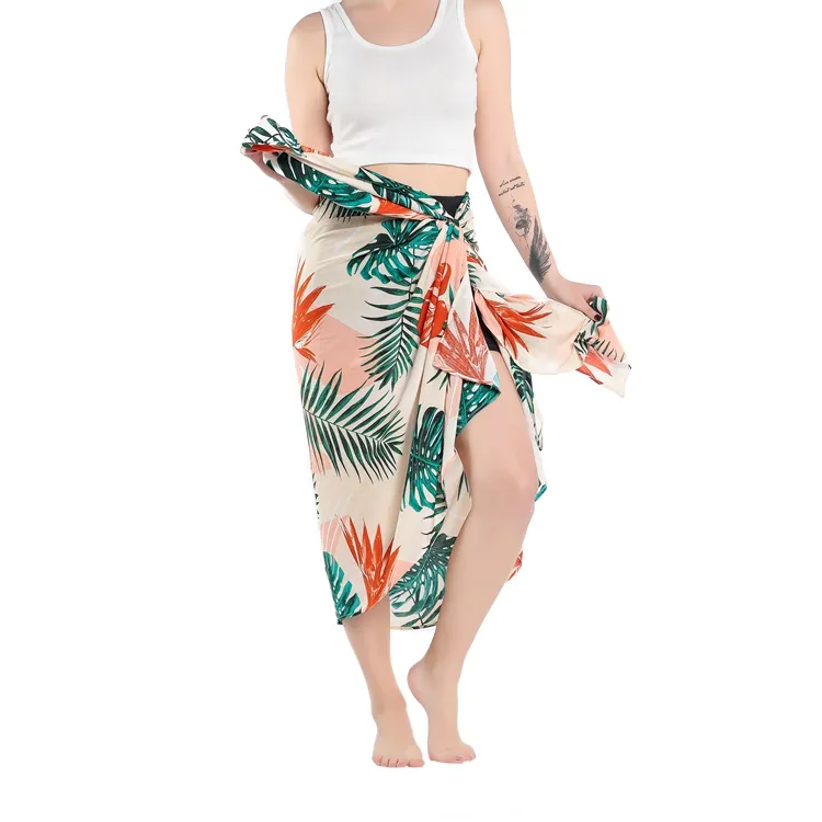 2021 Custom Sarong Beach wear Lange Größe Viskose Blumen druck Sarong Frau