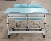 Escritorio Doble al por Mayor con Dos Sillas, Estructura de Acero Resistente, Mesa Escolar para 2 Personas, para Aulas de Secundaria, Pedido al por Mayor