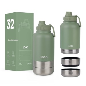 Özel logo 32 oz çift duvar paslanmaz çelik yalıtımlı 3 in 1 köpek <span class=keywords><strong>Pet</strong></span> seyahat su şişesi ile kase - Product Image 2