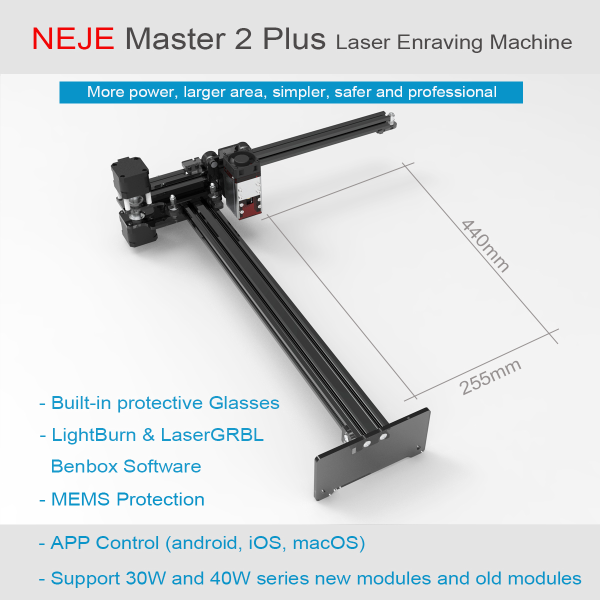 NEJE Master 2S Plus Laser Engraver & Cutter - 30W/40W, Air-Cooled