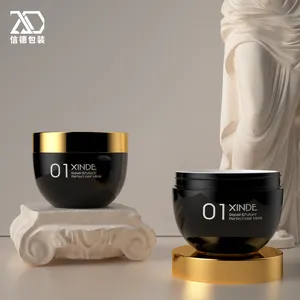 Private Label 6 Oz Black Plastic Cosmetic Packaging Cream Jar Hair Cream Container Jar With Gold Lid