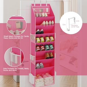 Over The Door <b>Shoe</b> Organizer 7 Pockets Pink Hanging Closet <b>Storage</b> For <b>Shoes</b> Behind Doors - Product Image 5