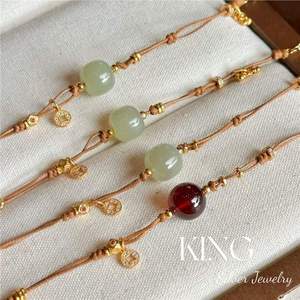 S925 Silver Plated <b>Gold</b> Jade <b>Bracelet</b> With Garnet And Hetian Jade Retro Style For Everyday Wear - Product Image 1