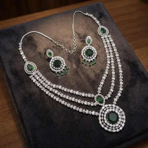 High Quality <b>Silver</b> Plated Brass Women's Wedding Bridal Set <b>Choker</b> Necklace Drop Earrings Tikka Ethnic Zircon Trendy Latest - Product Image 3