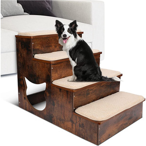 Escaleras de madera para mascotas con almohadillas antideslizantes para perros y gatos, escalera de 4 peldaños, color marrón - Product Image 1