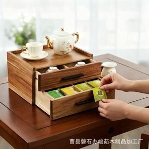 Wooden <b>Tea</b> Bag Storage <b>Box</b> With Partitions Rectangular Drawer Organizer For Household <b>Tea</b> Set Storage - Product Image 3