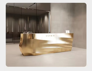 Comptoir de réception effet miroir incurvé pour salon de beauté, aspect acier inoxydable, imprimé en 3D - Product Image 1