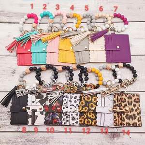 Silicone Bead Wristlet Wallet Keychain Wallet Card Holder Pu Leather Key Chains Tassel Lady Coin Purse <strong>Keyring</strong> Wristlet Key <strong>Ring</strong> - Product Image 3