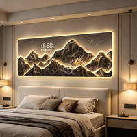 Décoration murale luxueuse avec paysage de montagne rétroéclairé par LED - Décoration de salon de grande taille, avec éclairage à lumière chaude