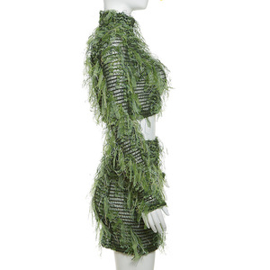 Personalized Street Hipster <b>Sexy</b> Slim Tassel Hollow Out Short Skirt Women's 2 Piece <b>Set</b> Fashion - Product Image 5