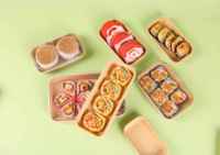 Boîte à sushi, salade ou snack biodégradable en papier kraft avec revêtement UV, couvercle adhésif pour pique-nique, pour usage domestique