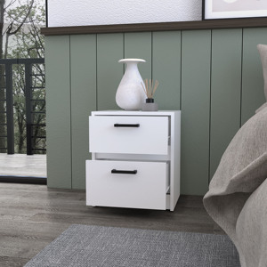 <b>White</b> 2 Drawer Nightstand Modern Bedroom Storage <b>Cabinet</b> With Black Handles For <b>Bedside</b> Use - Product Image 2