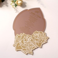 Diseño Floral Creativo Premium Blush Pink Rose Gold Mirror Acrílico Menús Bar de Lujo Boda Saludo Eventos Hecho Papel Duradero