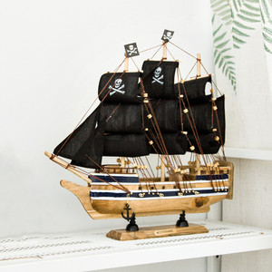 Sculpture en bois nautique, art artisanal côtier méditerranéen, décoration de maison de plage et d'océan, modèle de <span class=keywords><strong>bateau</strong></span> à voile en bois de <span class=keywords><strong>pirate</strong></span>, <span class=keywords><strong>voilier</strong></span> - Product Image 1