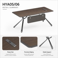 Escritorio de Oficina Moderno con Patas Metálicas Inclinadas, MDF E1 con Pintura a Base de Agua, Mesa para Gerente con Hub de Alimentación, Muebles Minimalistas