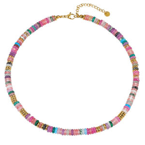 Bijoux d'été en pierre naturelle faits à la main Boho plaqué or coloré arc-en-ciel perlé pierre précieuse surfeur plage tour de cou fiançailles géométrique - Product Image 3
